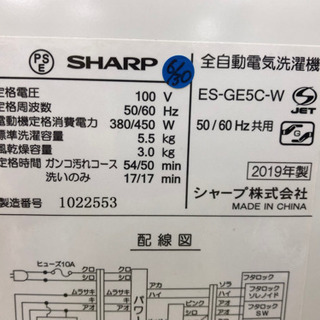 愛品館江戸川店】「保証有り」SHARP 5.5kg 全自動洗濯機 「ES-GE5C-