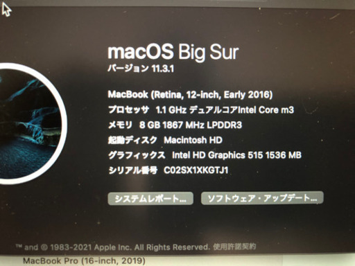 MacBook (Retina,12インチ, Early2016)  初期化済み