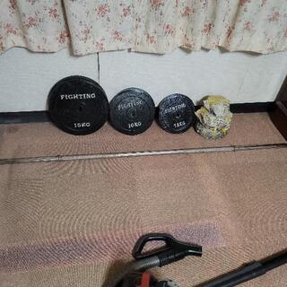 ベンチプレス(折り畳み式)トレーニング器具 バーベル プレート有トータル90超え