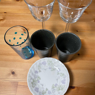 【ネット決済】ワイングラス、コップ類、小皿4枚
