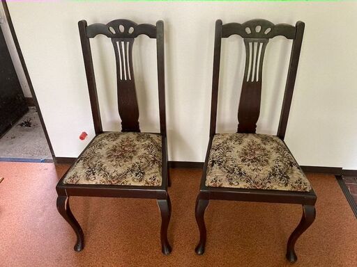 【アンティーク家具】レトロな花柄の椅子 2脚セット