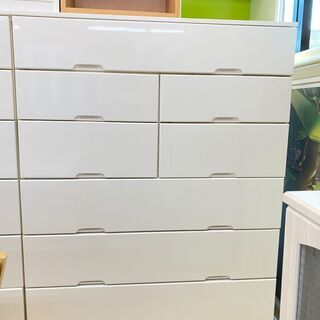 白 鏡面 ワイド 6段チェスト 幅105cm★近隣配送無料★買取帝国 朝霞店