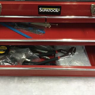 【未使用】工具セット ツールボックス引出タイプ 赤 [スパナ/ペンチ/ソケットレンチ/ビットドライバー/メジャー]等
