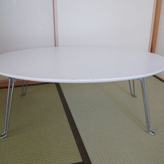 【ネット決済】楕円折り畳みテーブル　白　900×600×315mm 