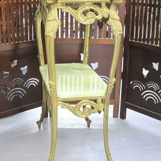 大理石 グリーンオニキス サイドテーブル 飾り棚 花台 電話台 真鍮 猫脚 ロココ調 クラシック ヴィンテージ 札幌市手稲区