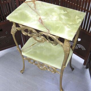 大理石 グリーンオニキス サイドテーブル 飾り棚 花台 電話台 真鍮 猫脚 ロココ調 クラシック ヴィンテージ 札幌市手稲区