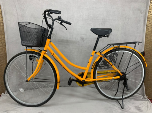 【値下げしました】自転車 ママチャリ カゴ付き 説明書 26インチ イエロー オレンジ 鍵付き