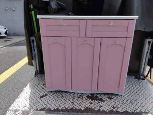 カウンター　ダストボックス　ゴミ箱　姫家具　ピンク 配送設置ご相談下さい