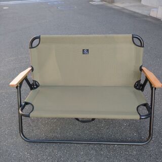 その他 クイックキャンプ(QUICKCAMP) 二人掛け ローチェア カーキ QC-ATC100 アルミ背付きベンチ  & Hilander(ハイランダー) リクライニングローチェア 2脚セット カーキ HCA0200 専用ケース付き