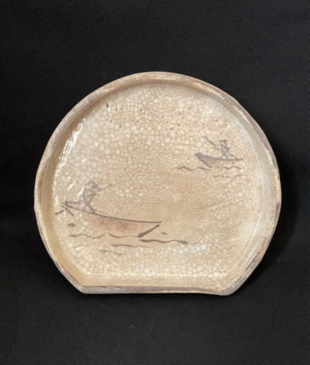 交渉可　志野焼き　古志野　小皿　肉球　寝待月　絵志野　箱無し　骨董　古美術　脚付　NO.５