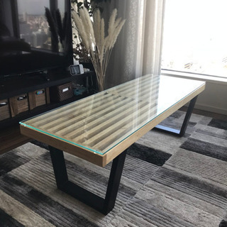 ネルソンベンチ　コーヒーテーブル　リプロダクト品 関家具 天然木 ガラス天板 ライドコーヒーテーブル ネルソンベンチ