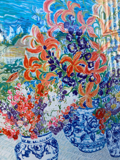 絵画 レスリーセイヤー 【花のある風景】直筆サイン 大型作品 絵画 レスリーセイヤー 【花のある風景】直筆サイン 大型作品