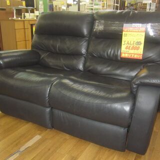 R245 NITORI 黒本革 電動リクライニングソファ、二人掛け、良品・美品