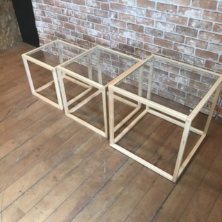 ネストテーブル 3個 木製フレーム 天板ガラス テーブル サイド...