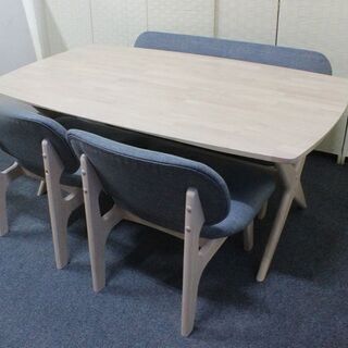 NITORI リラックス リビングダイニングテーブル4点セット 幅160 ホワイトウォッシュ/グレー NITORI テーブル 中古家具 店頭引取歓迎 R3855)