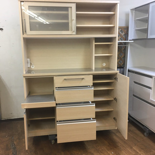 S155  国産河口家具 キッチンボード、食器棚、幅140cm 