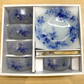 【未使用品】お値下げ！川村ガラス　デザートセット　藍の季節