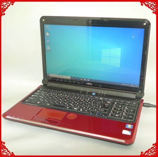 即使用可能 赤色 ノートパソコン 中古動作良品 15.6型 富士通 AH52/C Pentium 4GB 320G DVDマルチ 無線 webカメラ Office 初心者向け