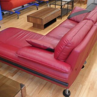 k339☆3pカウチソファ☆赤☆ワインレッド☆幅2400㎜☆近隣配達、設置可能