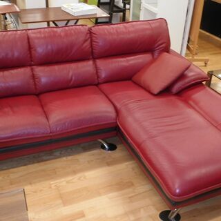 k339☆3pカウチソファ☆赤☆ワインレッド☆幅2400㎜☆近隣配達、設置可能