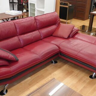 k339☆3pカウチソファ☆赤☆ワインレッド☆幅2400㎜☆近隣配達、設置可能