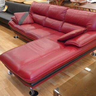 k339☆3pカウチソファ☆赤☆ワインレッド☆幅2400㎜☆近隣配達、設置可能