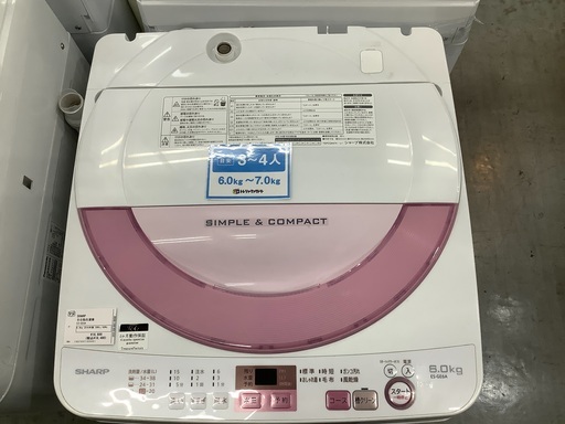 SHARP 全自動洗濯機　ES-GE6A 6,0 2016年製　50Hz/60hz