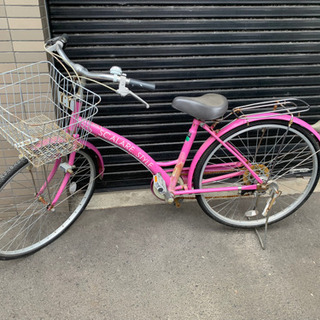 884　シティサイクル　26インチ　自転車　ピンク　切替付き