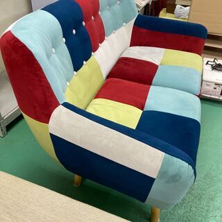 ★２Pソファ★パッチワーク モザイク カラフル 可愛い ファブリック 家具 ラブソファ ☆2Pソファ☆パッチワーク モザイク カラフル 可愛い ファブリック