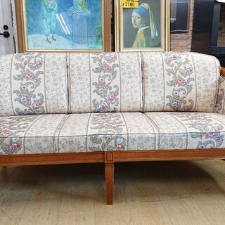 ☆ karimoku カリモク オールド ソファー 花柄 ベージュ系 1998年