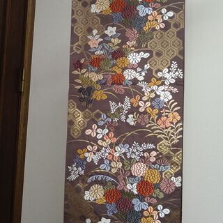 正絹袋帯　刺繍柄、亀甲文様（金糸）