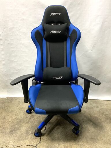 定価4万円 美品 PRORS ゲーミングチェア ブルー ハイバックチェア リクライニング機能 着脱式クッション付き PC用 在宅ワークにも C