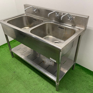 業務用　ステンレス　2層シンク流し台　蛇口付き　店舗　飲食店　Ｗ１２００ｘＤ６００ｘＨ８００ｍｍ