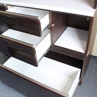 ニトリ ハイタイプキッチンボード アルミナ2 幅120 ブラウン レンジボード NITORI 食器棚 中古家具 店頭引取歓迎 R3882)