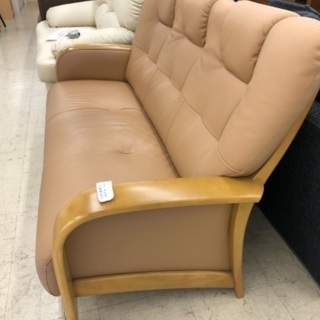 カリモク 3Pソファー 革 ベージュ
