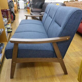 3人掛けソファ 木製フレーム×ネイビー 幅158㎝ 布ファブリック 3P