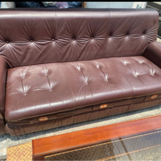 中古 応接セット リビングセット 牛革 3人掛け 1人掛け(家1-16)