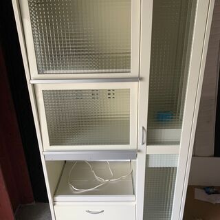 食器棚 ホワイト×シルバー キッチン収納 大容量 家電収納 ガラス扉