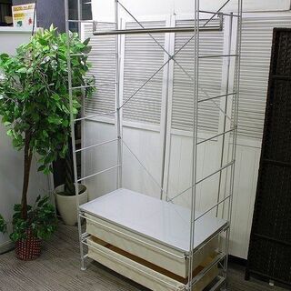 無印良品 ユニットシェルフ 帆布バスケット×3 ハンガー グレー 幅86 MUJI 収納家具 中古家具 店頭引取歓迎 R3986) 無印良品 ユニットシェルフ 帆布バスケット×3 ハンガー グレー 幅86