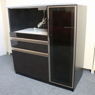 古賀家具 大川家具 幅90㎝ カウンターゼブラBK モイス フルスライド 
