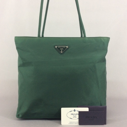 PRADA プラダ 緑ナイロン ロングハンドル ジップトートバッグ  2000年購入 アンティーク レトロ