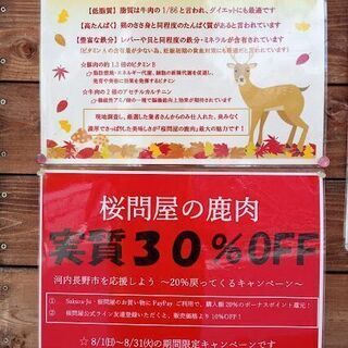 夏だ鹿肉キャンペーン ～桜問屋の鹿肉、30%OFF！～ - 河内長野市
