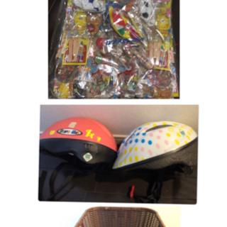 【受渡し決定しております。】アサヒ自転車子供2人乗せ・3段変速・BAA ヘルメット2個・後カゴ付き\'\'おもちゃ付き