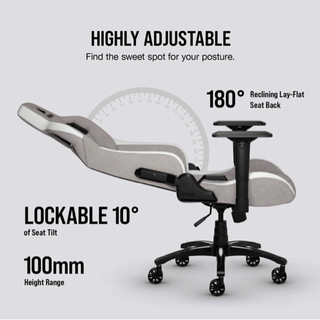 CORSAIR T3 RUSH Gray/White ゲーミングチェア オフィスチェア デスクチェア ゲーム用チェア リクライニング パソコンチェア PUレザー 高さ調整 リクライニング (CF-9010030-WW)