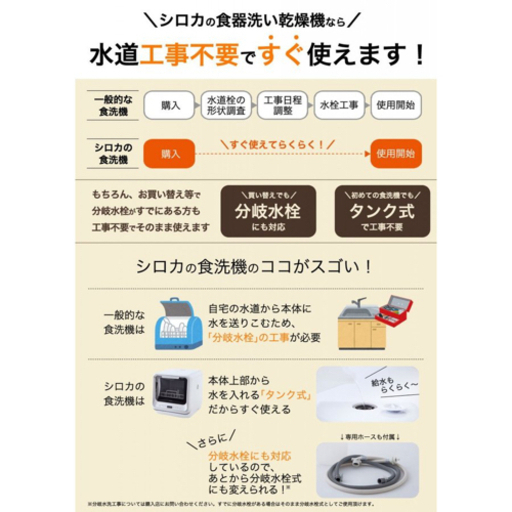 【新品未開封】食洗機 工事不要 siroca シロカ 食器洗い乾燥機 2WAY食器洗い乾燥機