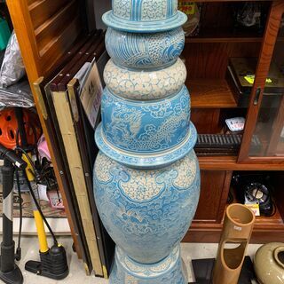 ★来店限定★▽飾り壺　東炎窯　唐草文　骨董品　陶器