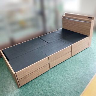 簡単組立 チェストベッド シングル フレーム 照明 2口コンセント 