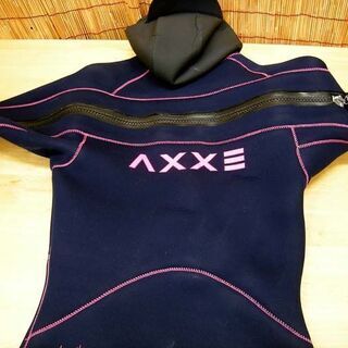 使用感少なめ★AXXE ドライスーツ 4mm フード付きフルスーツ レディース S～MSサイズ相当 ネイビー×ピンク サーフィン ボディボード ラッシュ 女性用 マリンスポーツ ウェットスーツ☆ PayPay(ペイペイ)決済可能 ☆ 札幌市 豊平区 平岸