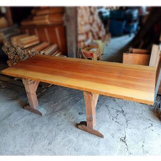 【格安！テーブル材】高級天然木　天板のみ　ベイマツ／米松／Oregon pine／長辺1950mm　３枚接ぎ　　※反り止め有