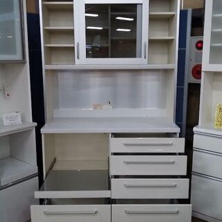 【愛品倶楽部柏店】　Ｐａｍｏｕｎａ　パモウナ　２枚スライド扉キッチンボード　幅１２００ｍｍ　白　食器棚　【問い合わせ番号　１５１-００７１０８　００２】-極美✨サンローラン 二つ折り財布 ロゴ刻印 ファスナー レザー ブラック 黒